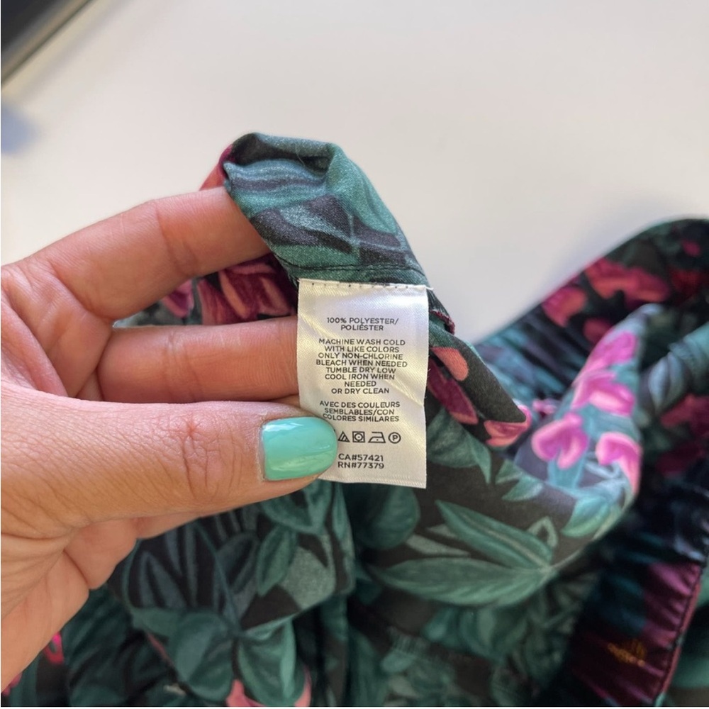 Ann Taylor (M) Womens Sleep Satin Floral Pajama Pants High Rise Green Pink 29” - Picture 7 of 8